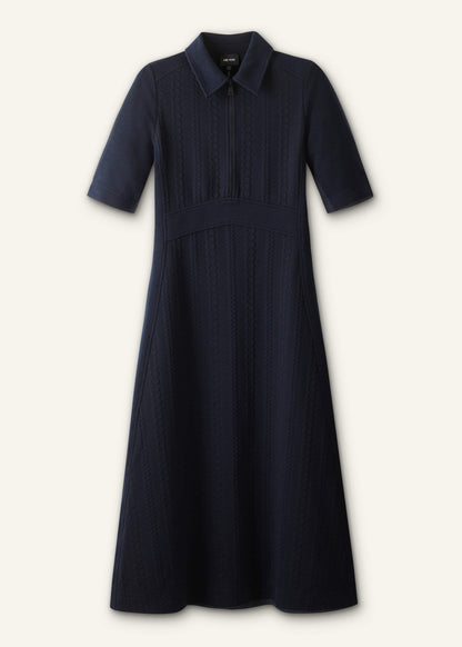 ME+EM Clothing Navy Cable Jacquard Half-Zip Midi Dress