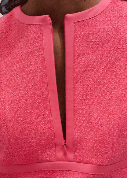 ME+EM Clothing Pink Contrast Binding Fit And Flare Midi Dress