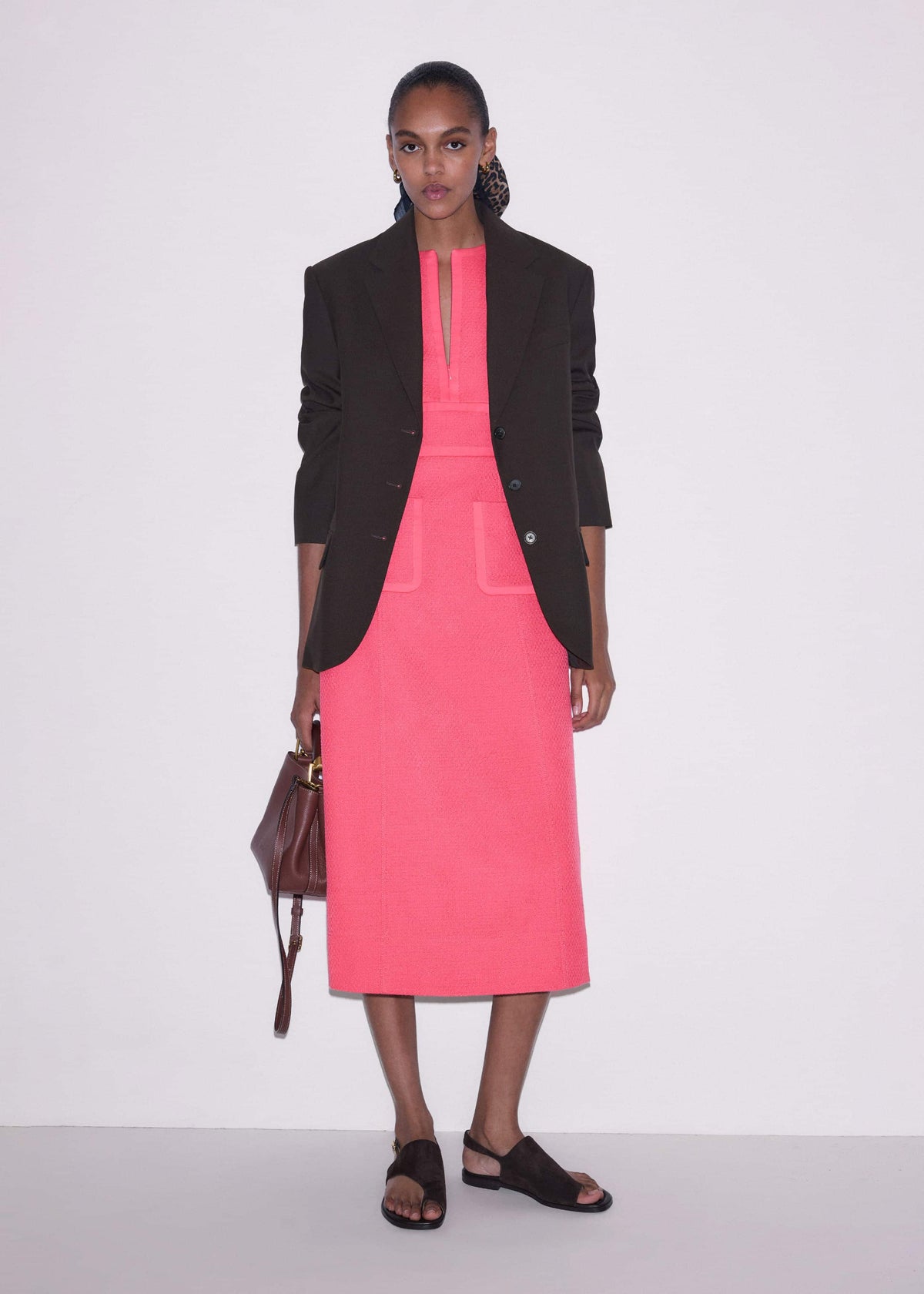 ME+EM Clothing Pink Contrast Binding Fit And Flare Midi Dress