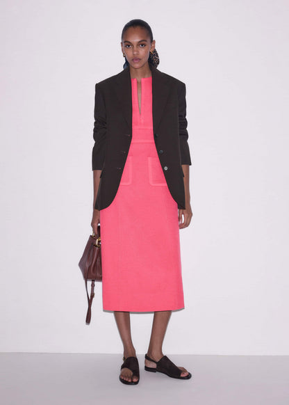 ME+EM Clothing Pink Contrast Binding Fit And Flare Midi Dress