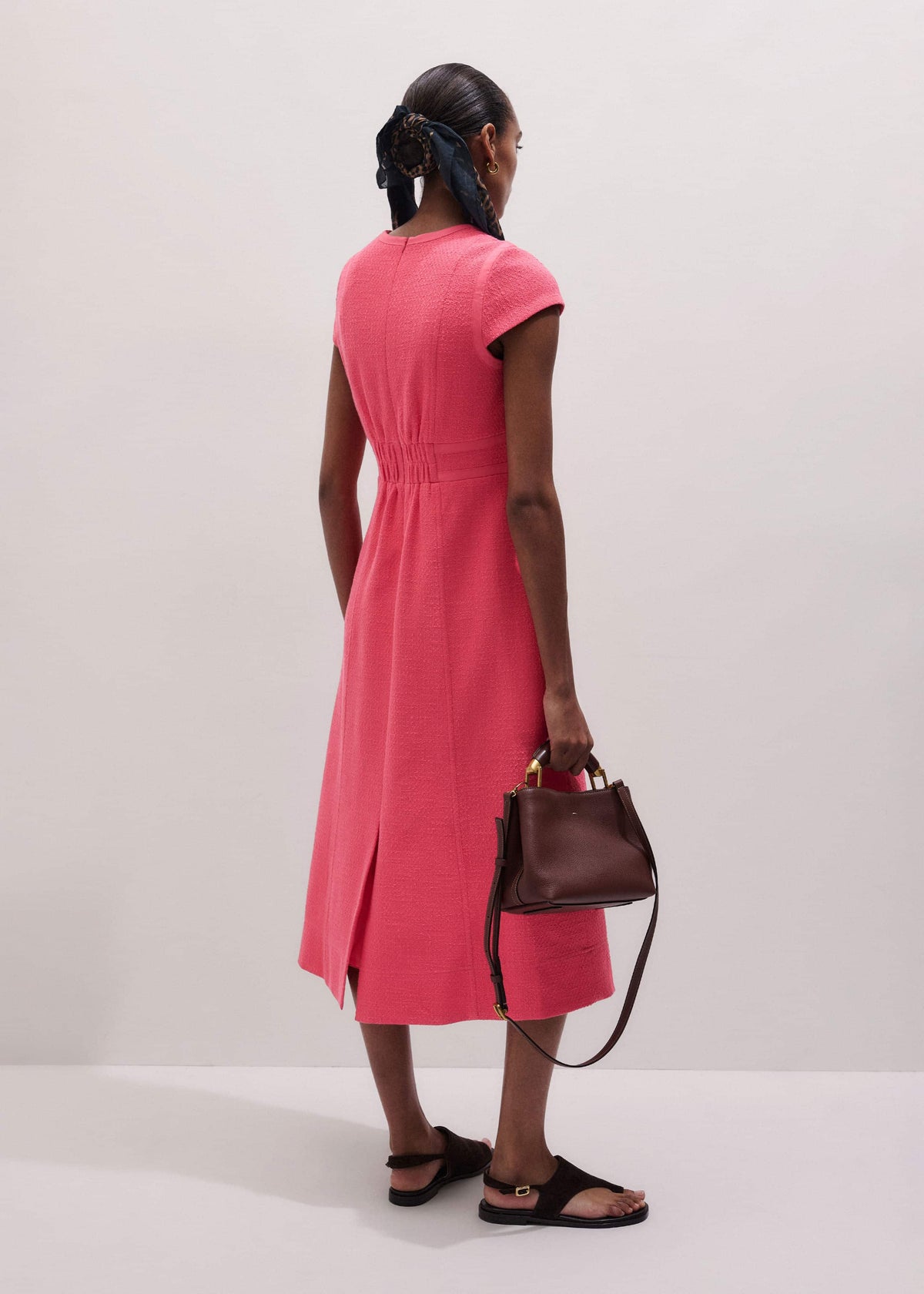 ME+EM Clothing Pink Contrast Binding Fit And Flare Midi Dress