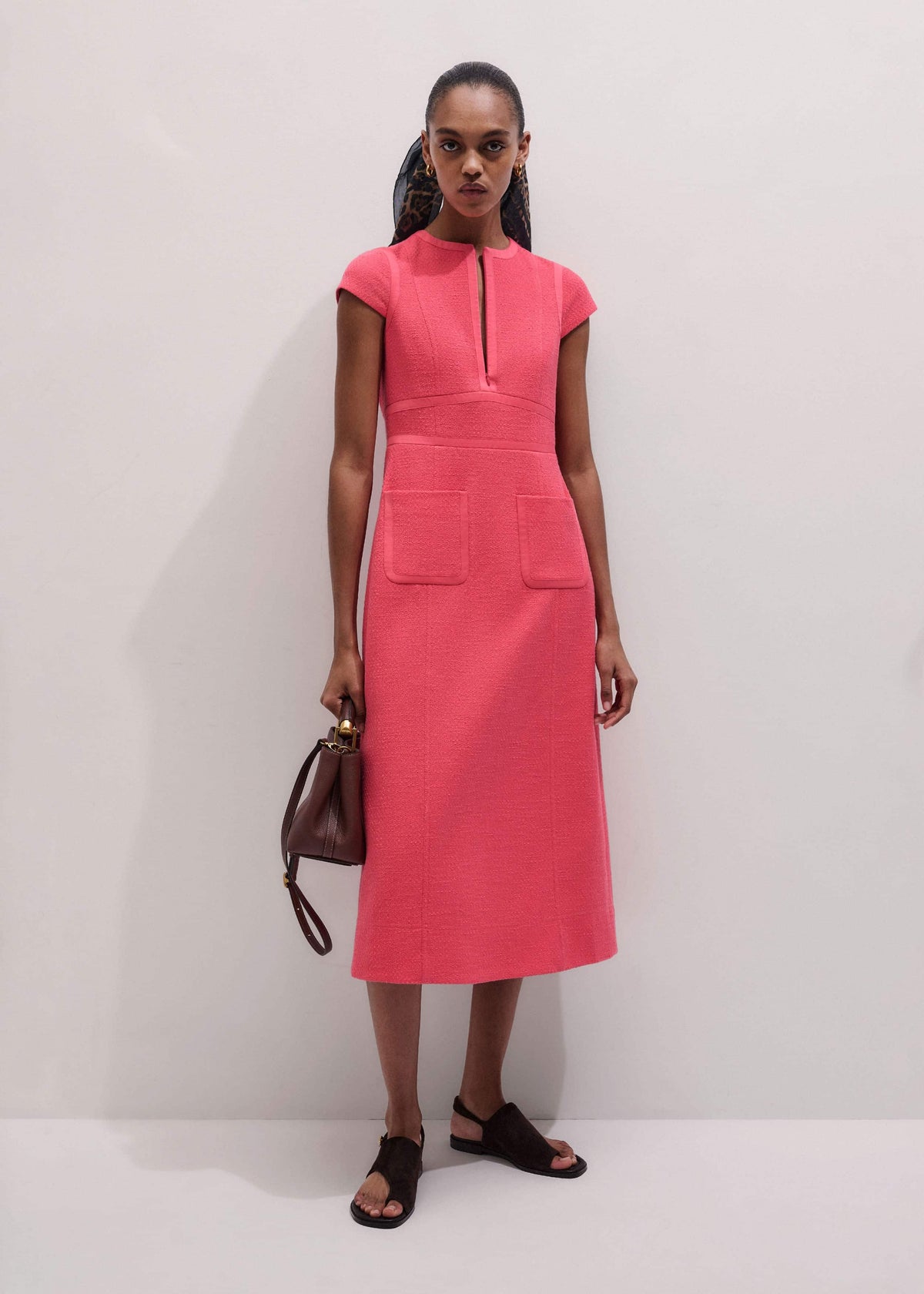 ME+EM Clothing Pink Contrast Binding Fit And Flare Midi Dress