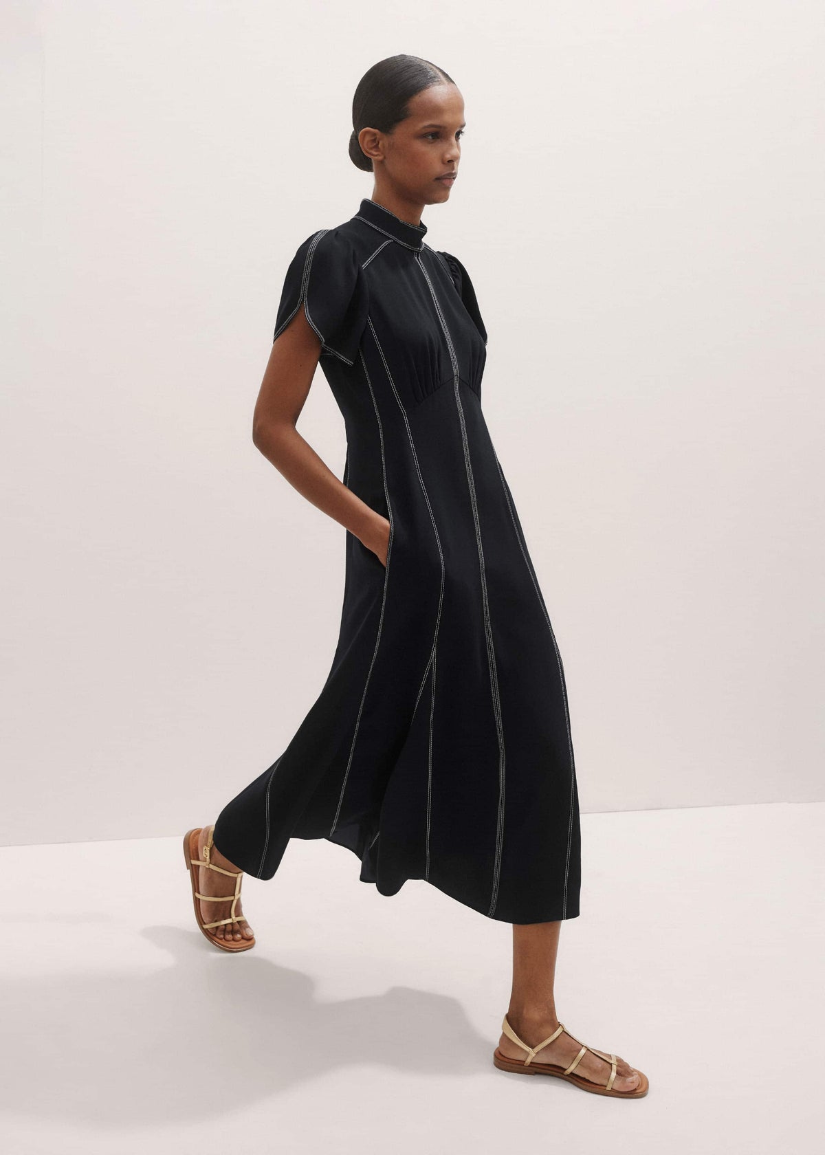 ME+EM Clothing Black Contrast Stitch Midi Dress