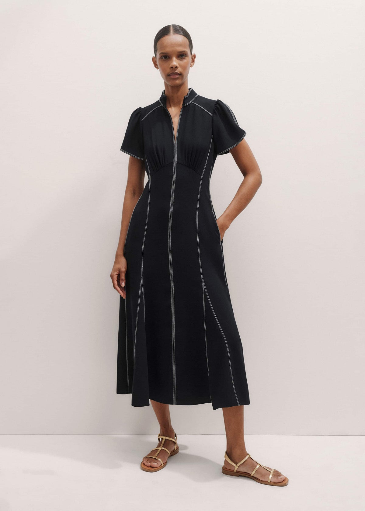 ME+EM Clothing Black Contrast Stitch Midi Dress