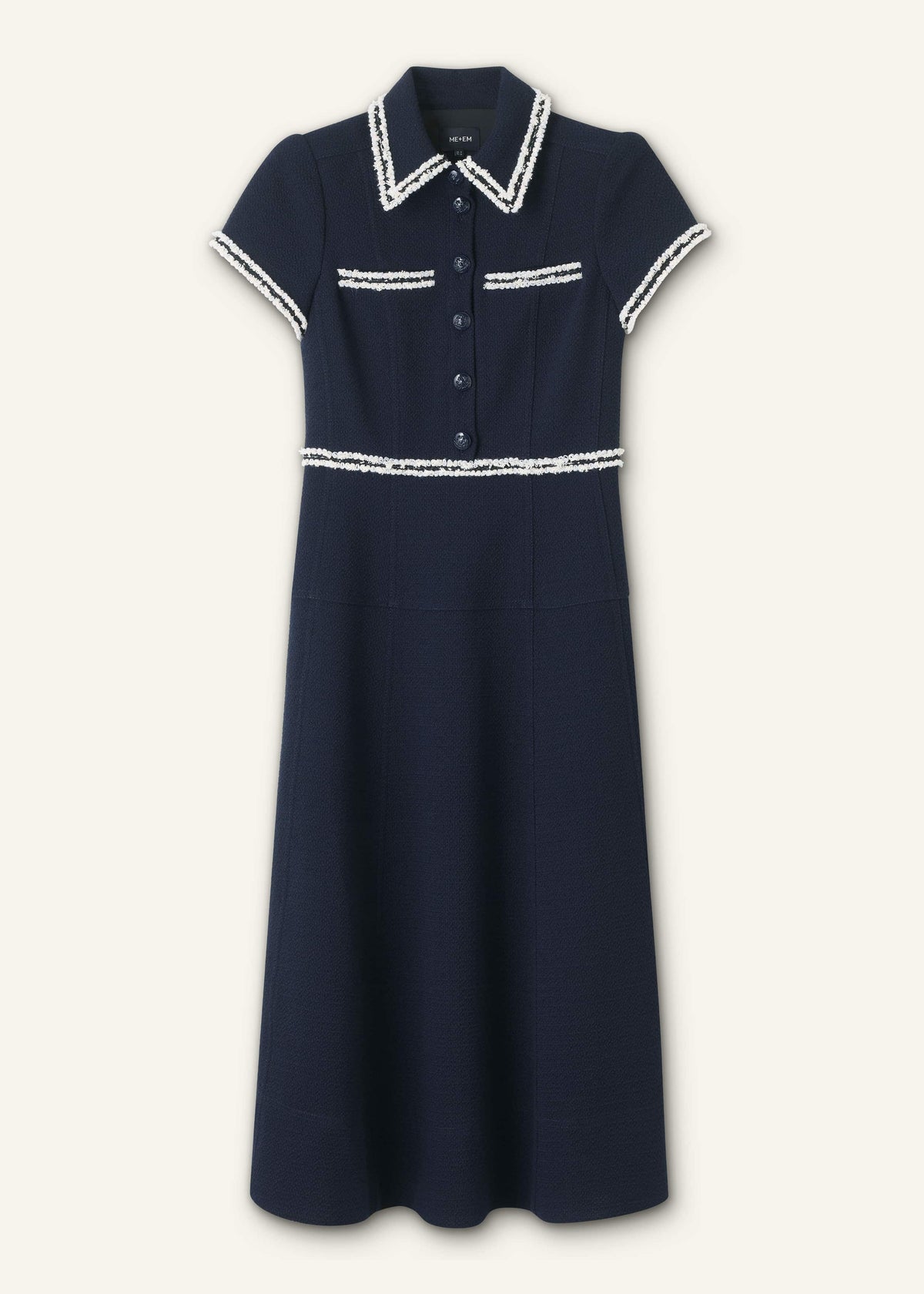ME+EM Clothing Navy Fit + Flare Fray Trim Midi Dress