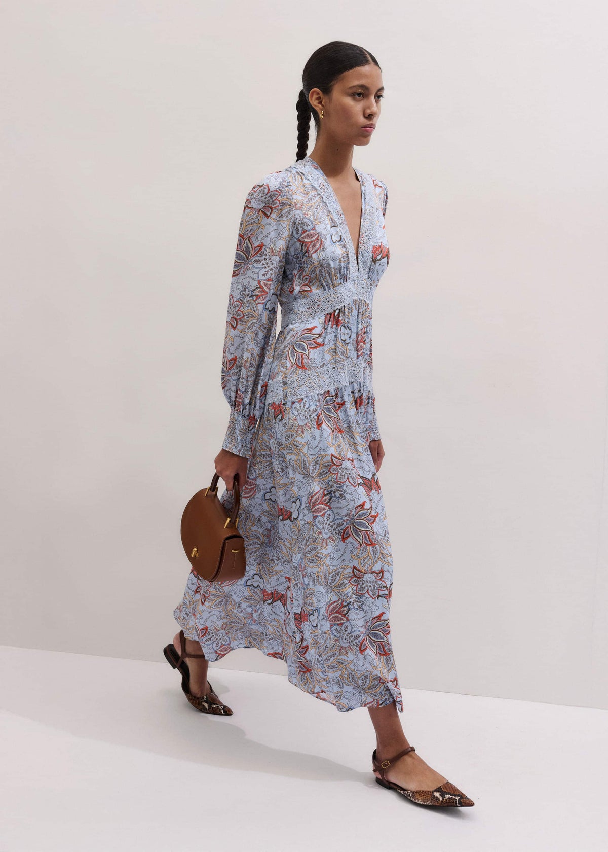 ME+EM Clothing Blue Silk Delicate Paisley Print Fit + Flare Maxi Dress