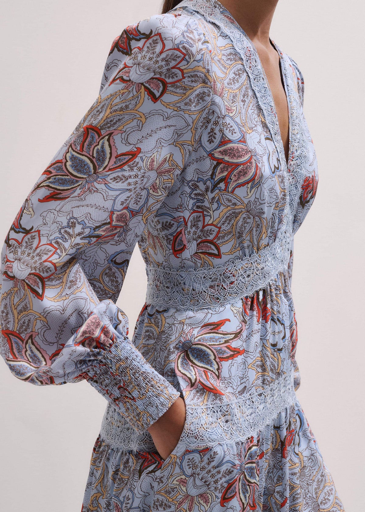 ME+EM Clothing Blue Silk Delicate Paisley Print Fit + Flare Maxi Dress