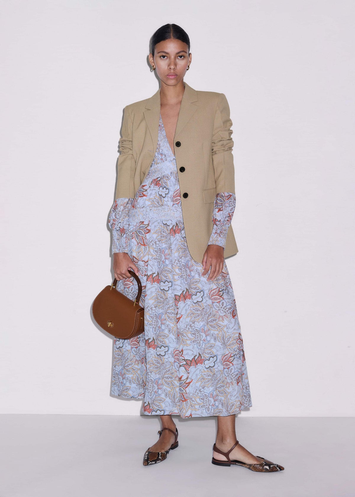 ME+EM Clothing Blue Silk Delicate Paisley Print Fit + Flare Maxi Dress