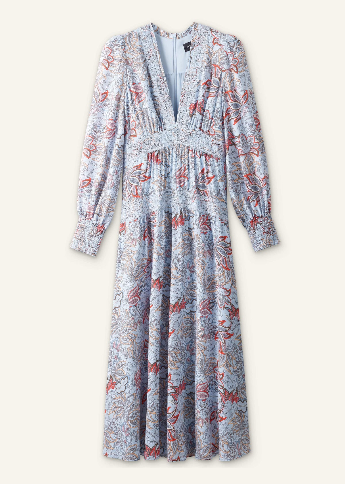 ME+EM Clothing Blue Silk Delicate Paisley Print Fit + Flare Maxi Dress