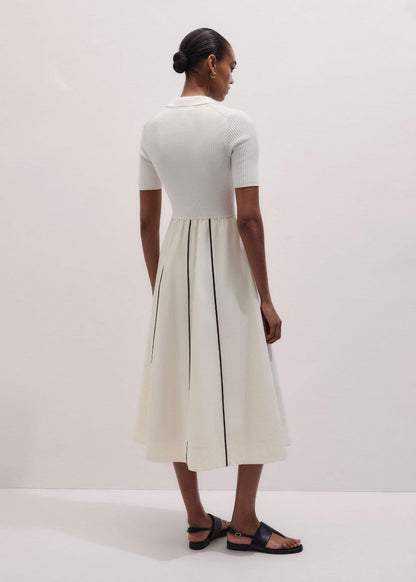 ME+EM Clothing Cream Mixed Media Fit And Flare Midi Dress + Belt