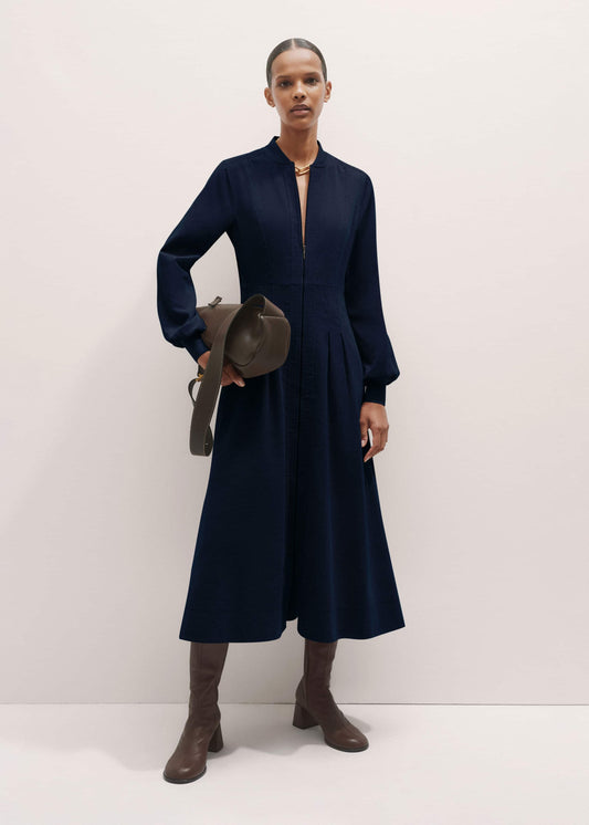 ME+EM Clothing Navy Cotton Cord Pleated Midi Dress