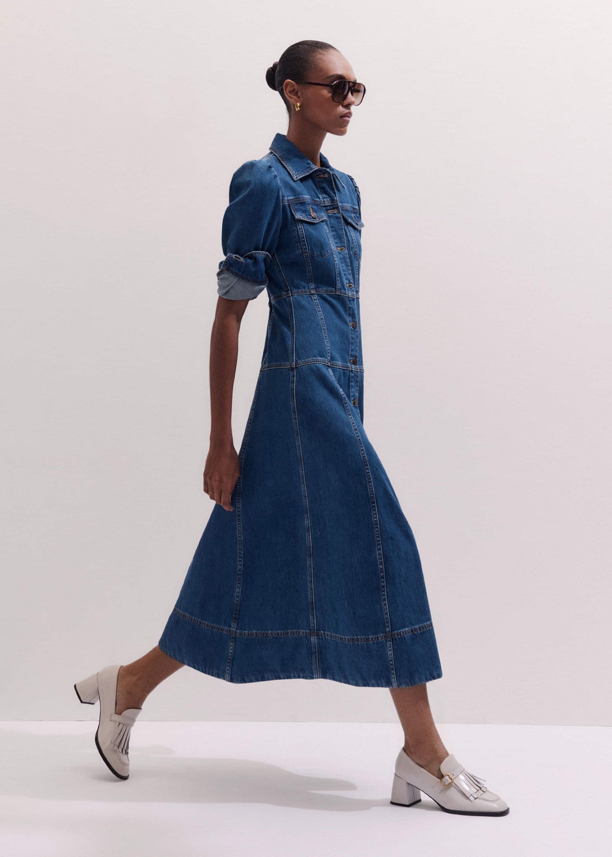 ME+EM Clothing Blue Panelled Fit + Flare Midi Dress