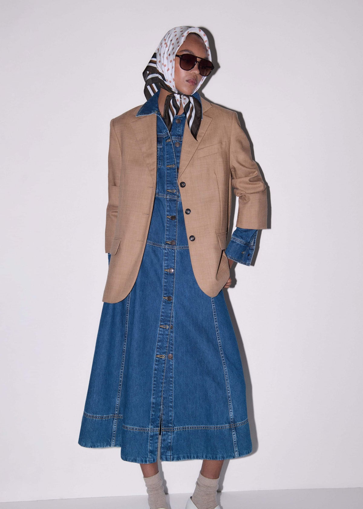 ME+EM Clothing Blue Panelled Fit + Flare Midi Dress
