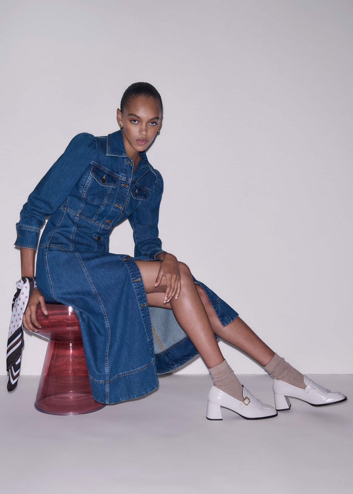 ME+EM Clothing Blue Panelled Fit + Flare Midi Dress
