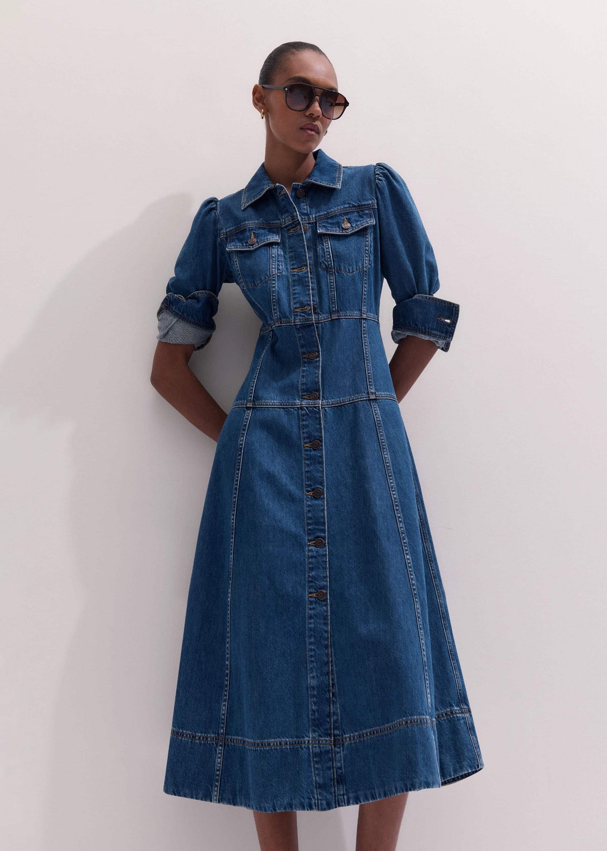 ME+EM Clothing Blue Panelled Fit + Flare Midi Dress