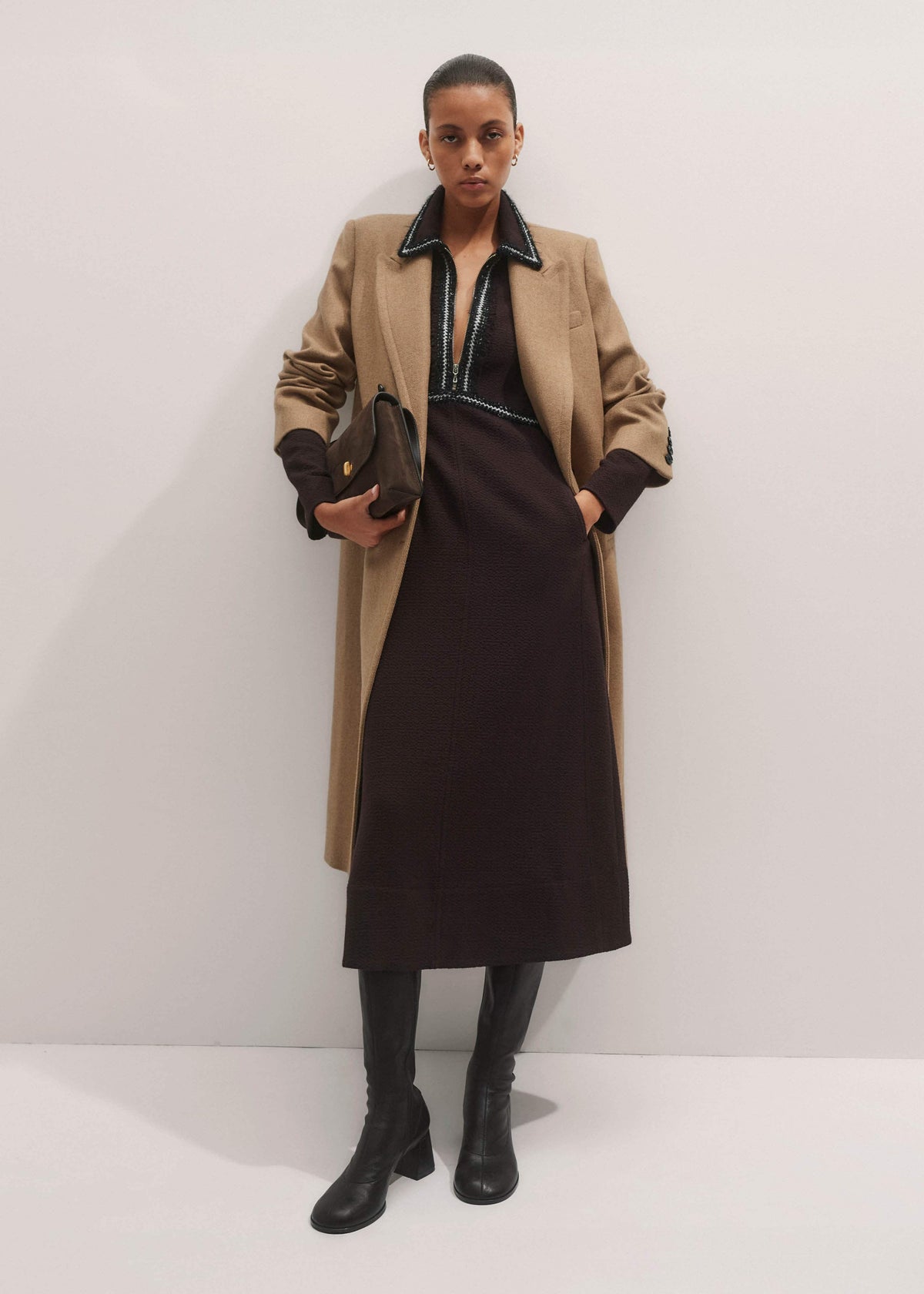 ME+EM Clothing Brown Tweed Midi Dress
