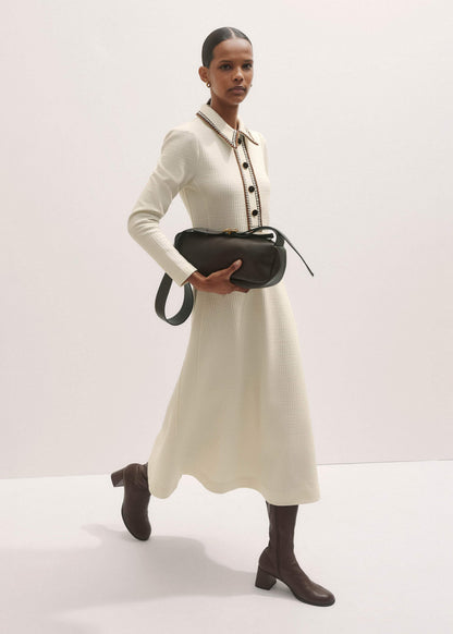 ME+EM Clothing Cream Crochet Trim Fit and Flare Midi Dress