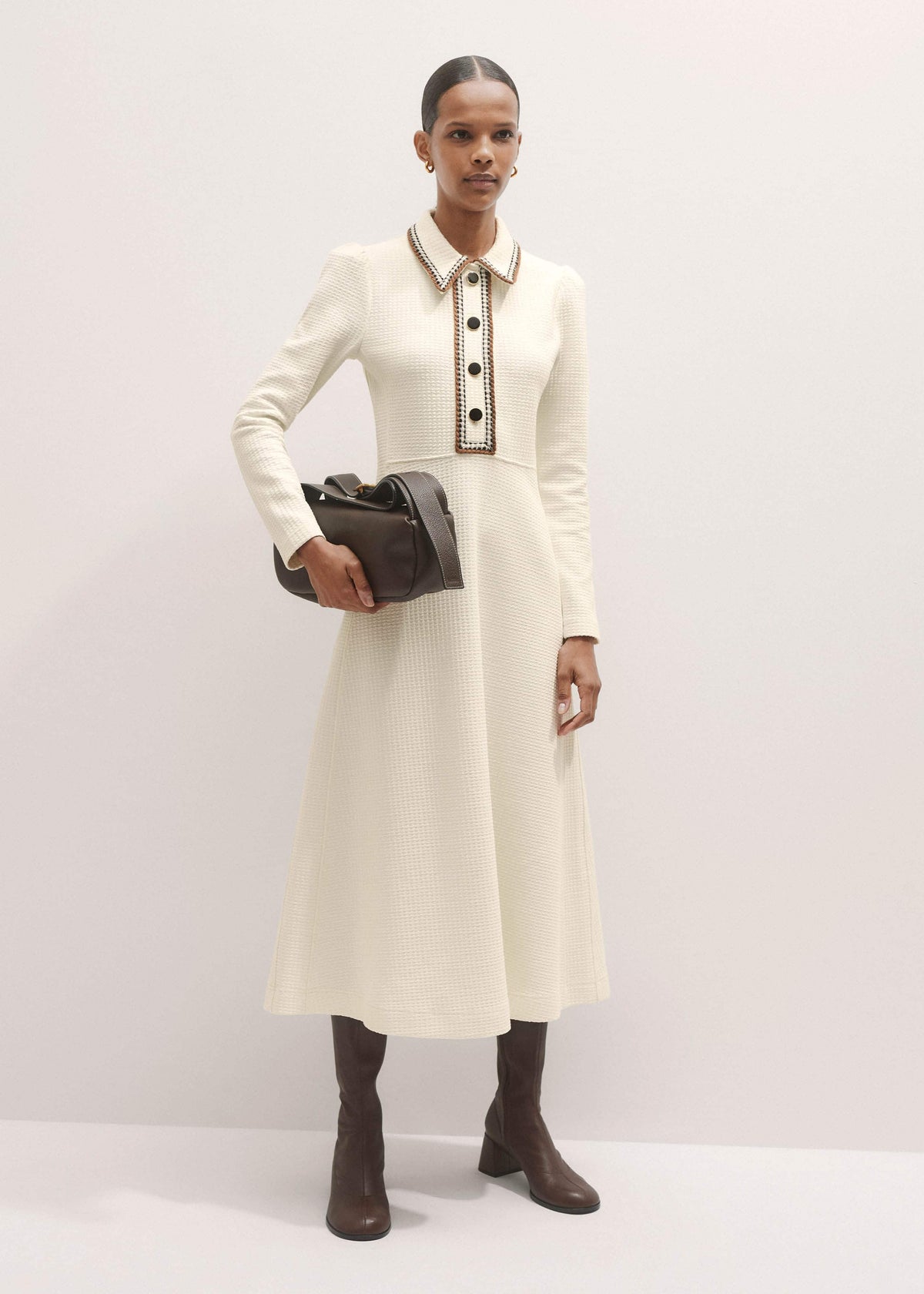ME+EM Clothing Cream Crochet Trim Fit and Flare Midi Dress