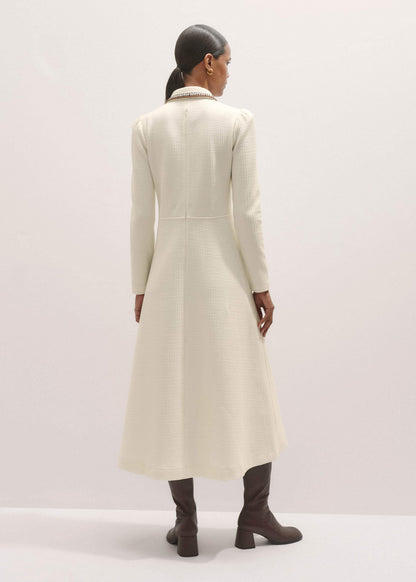 ME+EM Clothing Cream Crochet Trim Fit and Flare Midi Dress
