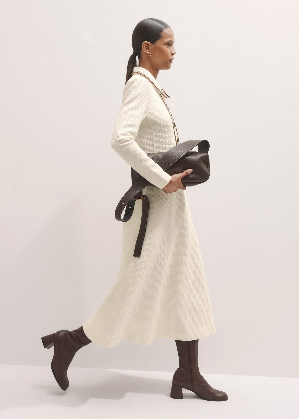 ME+EM Clothing Cream Crochet Trim Fit and Flare Midi Dress