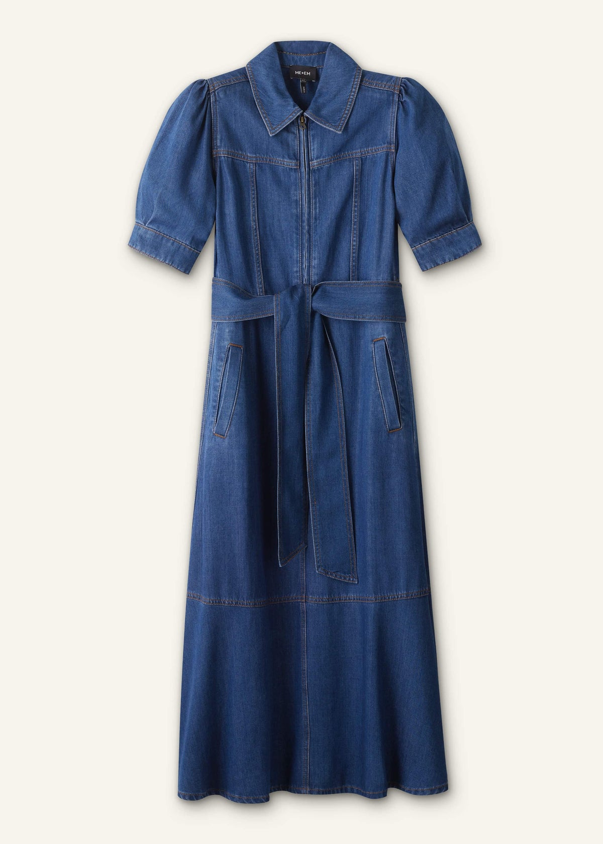 ME+EM Clothing Blue Fluid Fit + Flare Midi Dress + Belt