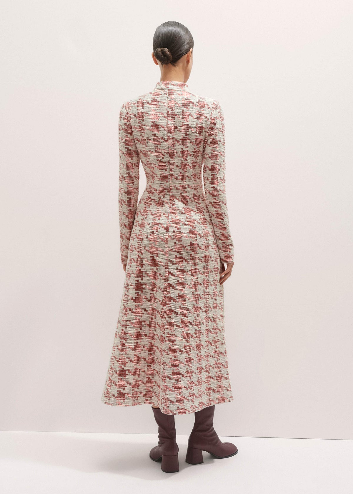 ME+EM Clothing Red Exaggerated Houndstooth Midi Dress