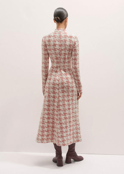 ME+EM Clothing Red Exaggerated Houndstooth Midi Dress