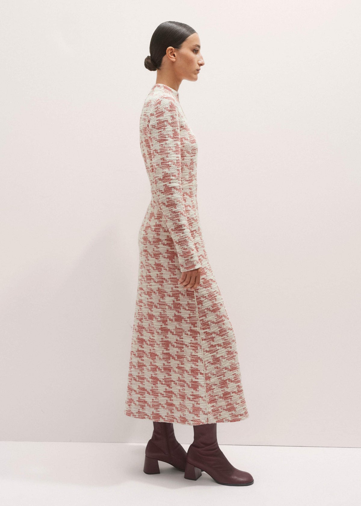ME+EM Clothing Red Exaggerated Houndstooth Midi Dress
