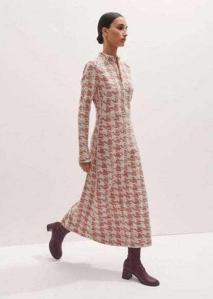 ME+EM Clothing Red Exaggerated Houndstooth Midi Dress