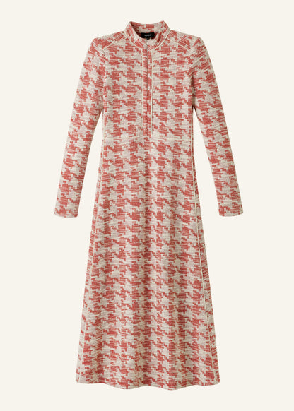 ME+EM Clothing Red Exaggerated Houndstooth Midi Dress