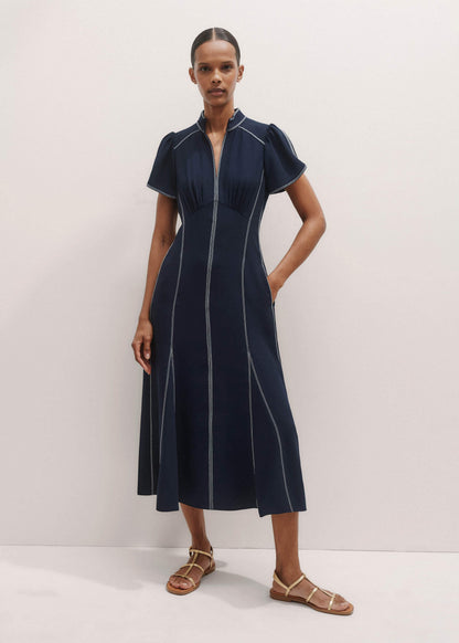 ME+EM Clothing Navy Contrast Stitch Midi Dress