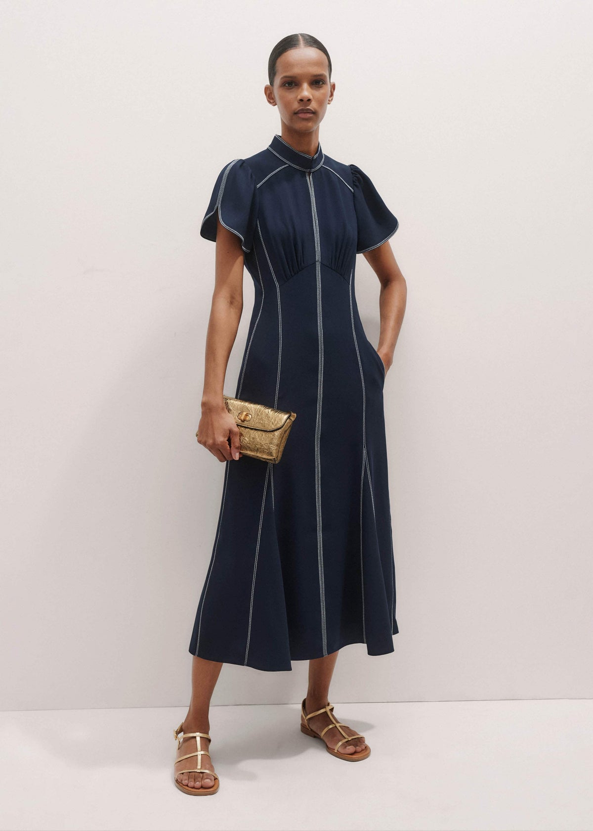 ME+EM Clothing Navy Contrast Stitch Midi Dress