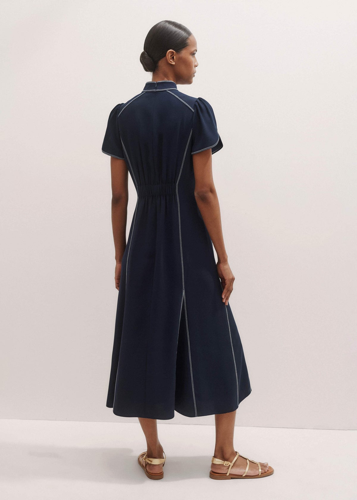 ME+EM Clothing Navy Contrast Stitch Midi Dress