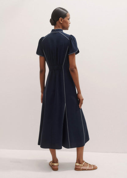 ME+EM Clothing Navy Contrast Stitch Midi Dress