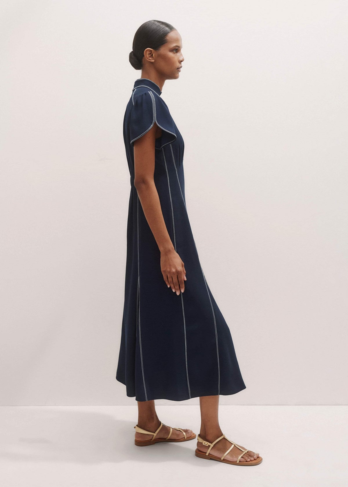 ME+EM Clothing Navy Contrast Stitch Midi Dress