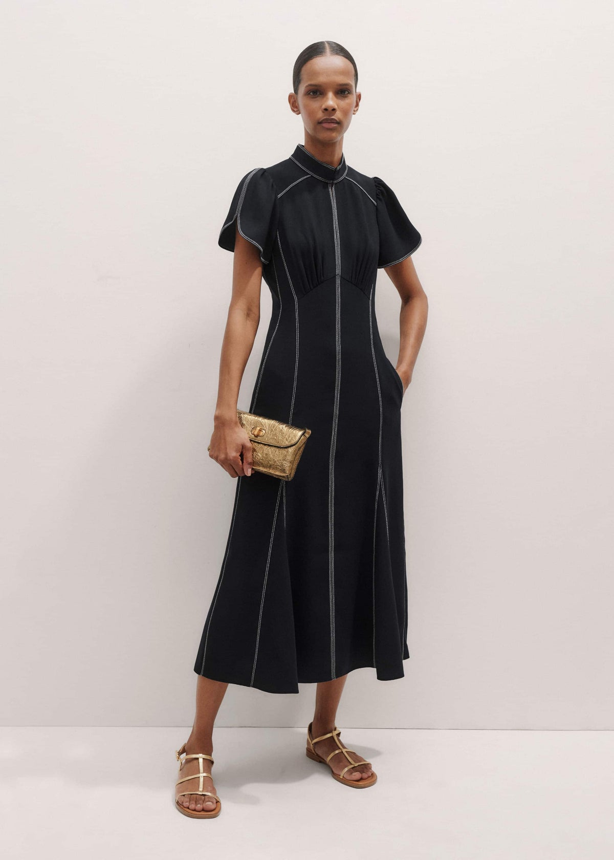 ME+EM Clothing Navy Contrast Stitch Midi Dress