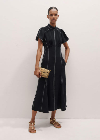 ME+EM Clothing Navy Contrast Stitch Midi Dress