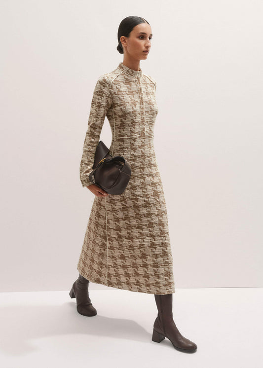 ME+EM Clothing Brown Exaggerated Houndstooth Midi Dress