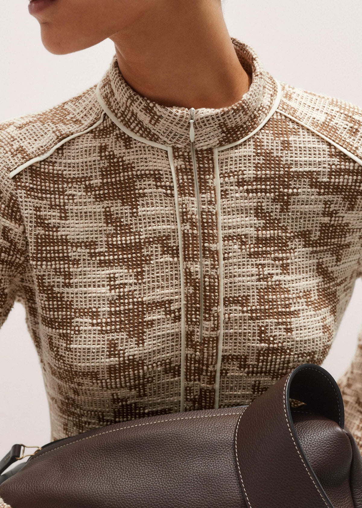 ME+EM Clothing Brown Exaggerated Houndstooth Midi Dress