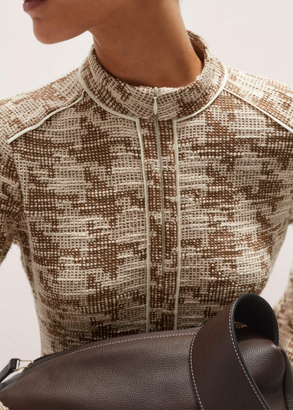ME+EM Clothing Brown Exaggerated Houndstooth Midi Dress