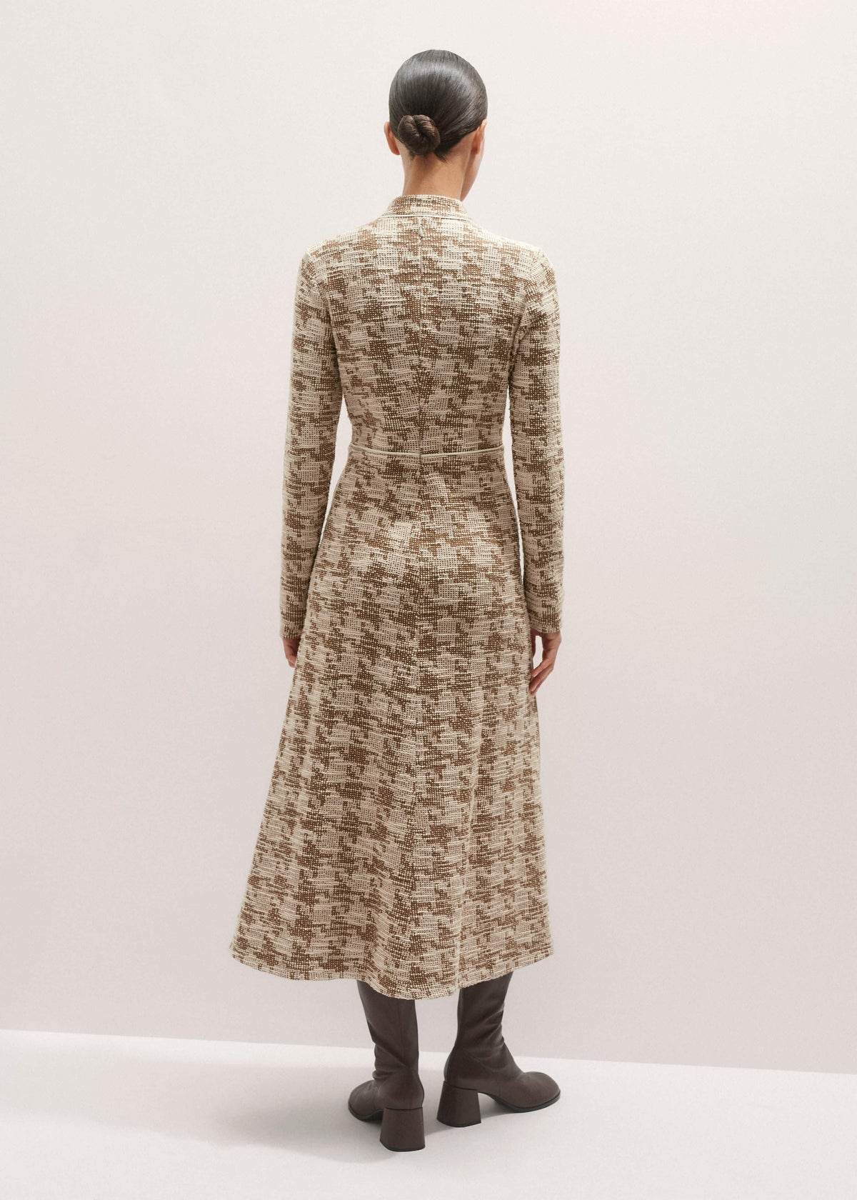 ME+EM Clothing Brown Exaggerated Houndstooth Midi Dress