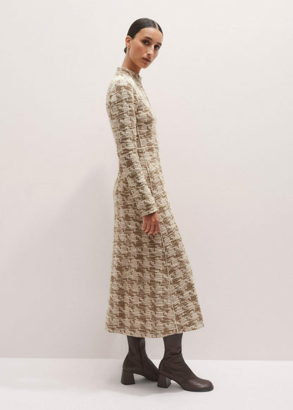 ME+EM Clothing Brown Exaggerated Houndstooth Midi Dress