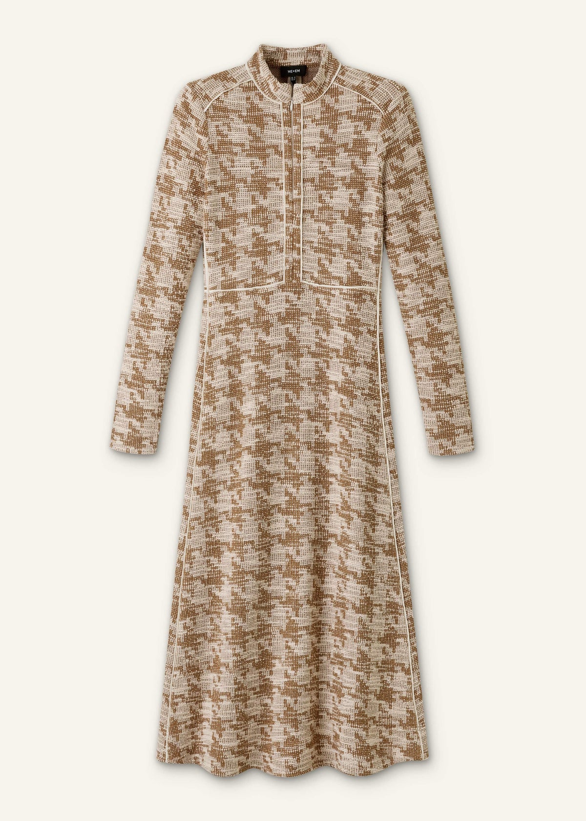 ME+EM Clothing Brown Exaggerated Houndstooth Midi Dress