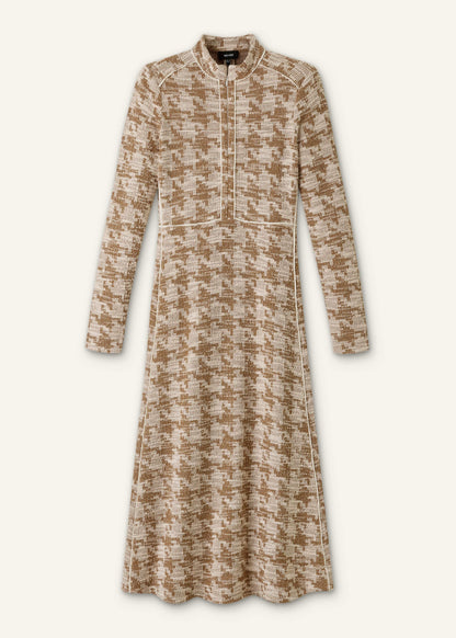 ME+EM Clothing Brown Exaggerated Houndstooth Midi Dress