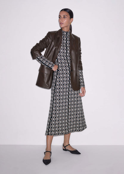 ME+EM Clothing Navy Graphic Jacquard Fit and Flare Midi Dress