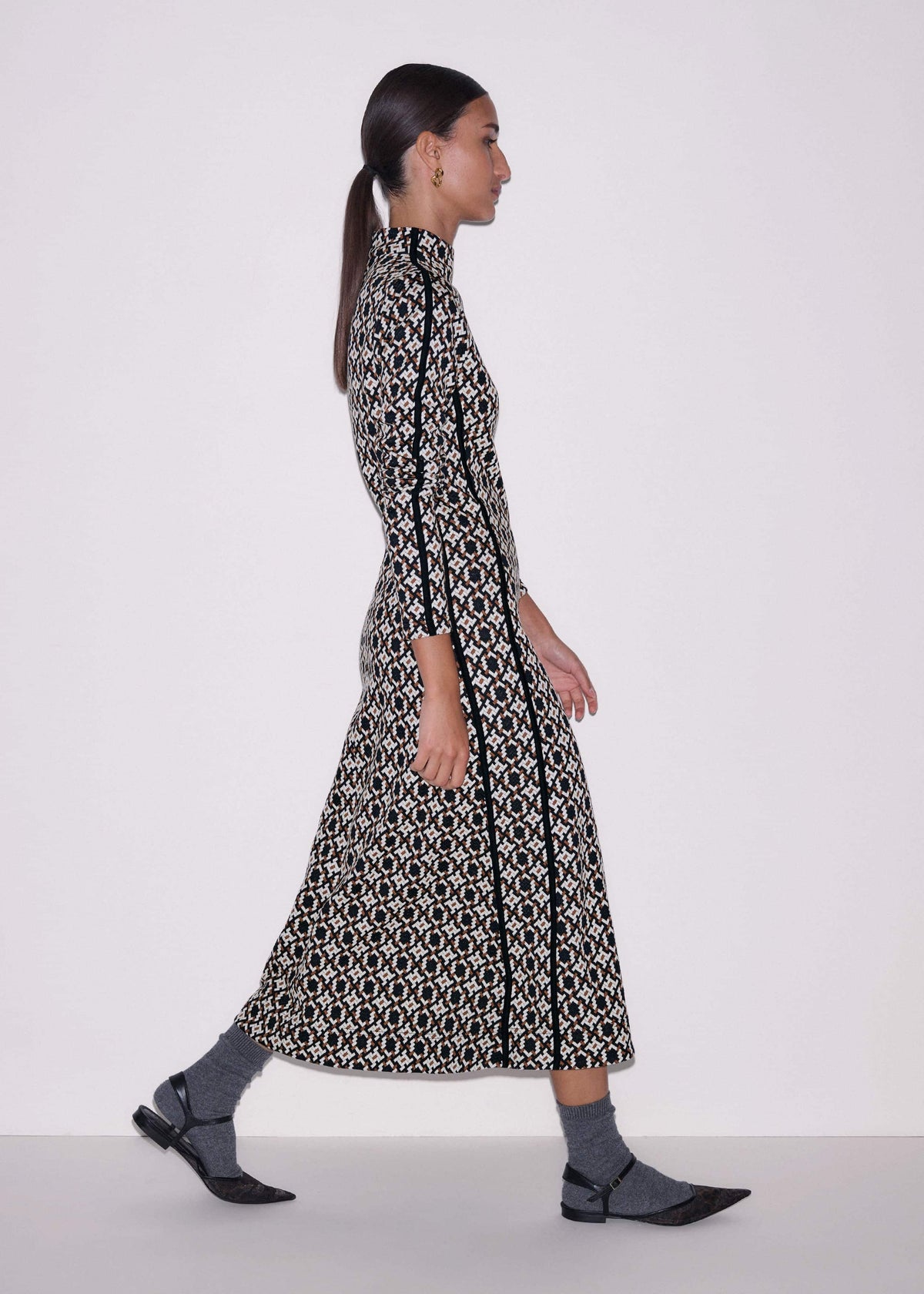 ME+EM Clothing Navy Graphic Jacquard Fit and Flare Midi Dress