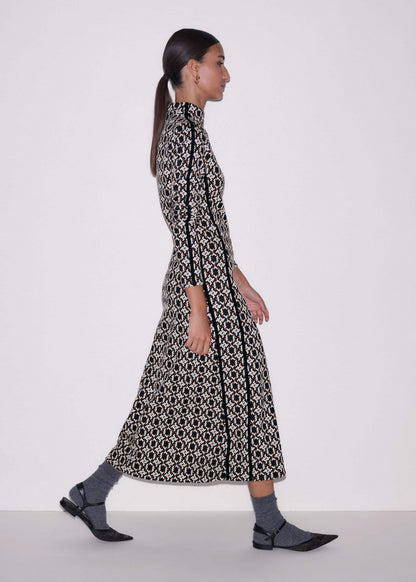 ME+EM Clothing Navy Graphic Jacquard Fit and Flare Midi Dress