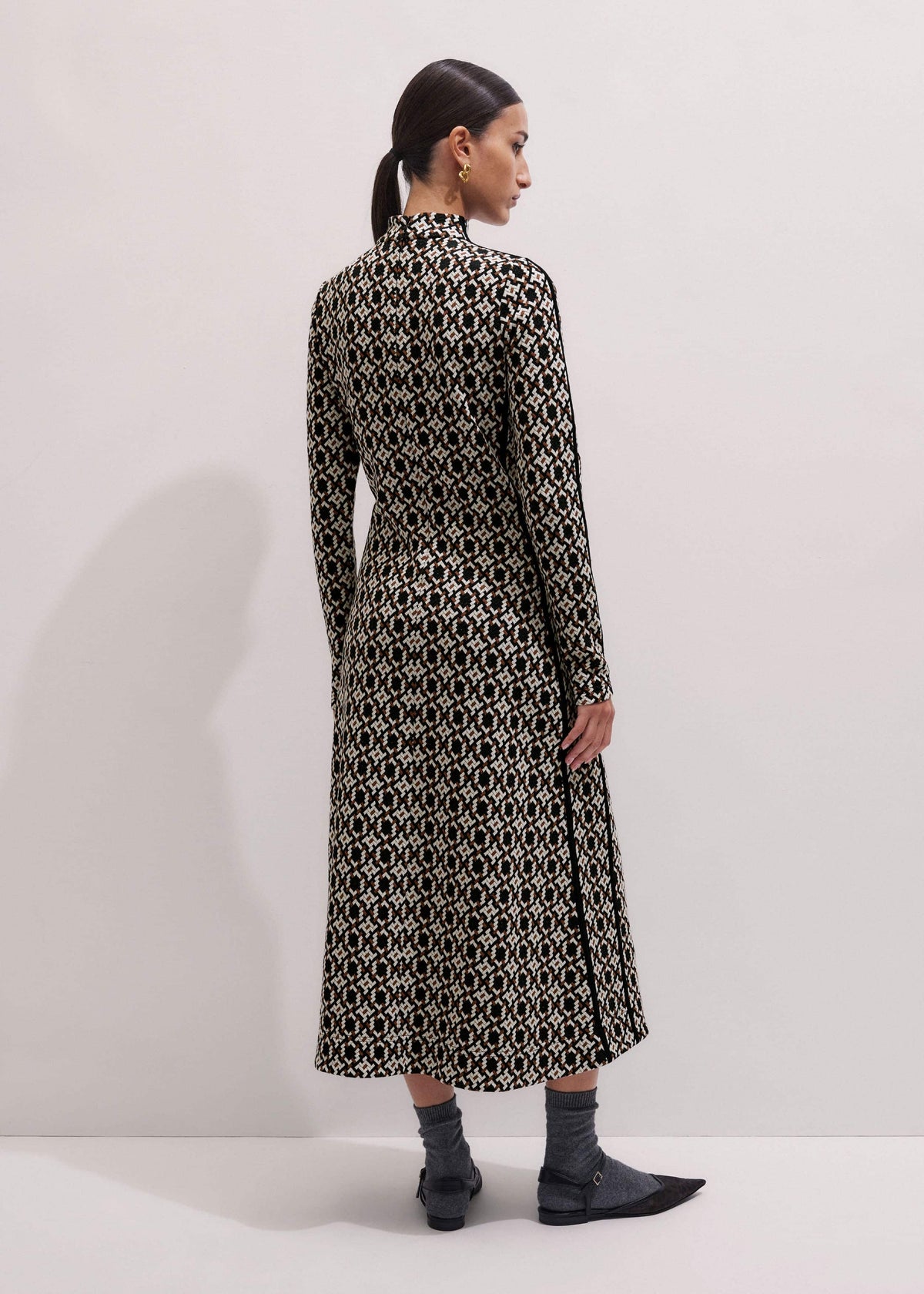 ME+EM Clothing Navy Graphic Jacquard Fit and Flare Midi Dress