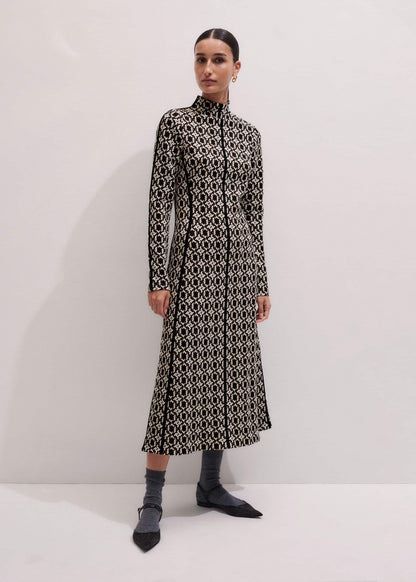 ME+EM Clothing Navy Graphic Jacquard Fit and Flare Midi Dress