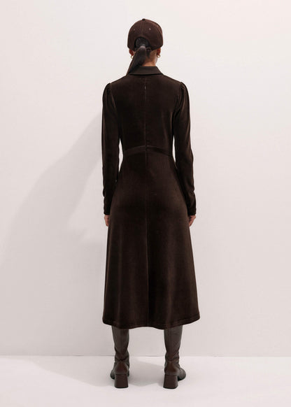 ME+EM Clothing Brown Ponte Collared Cord Velour AM-PM Midi Dress
